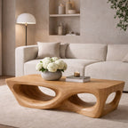 Solid Wood Coffee Table with Sculptural Hollow Base and Organic Curved Design - view 2 of 9