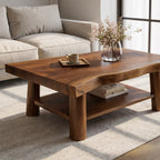 Solid Wood Coffee Table with Lower Shelf and Curved Edge Top Design - view 2 of 9