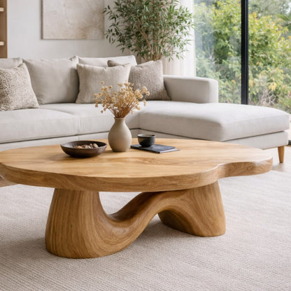 Solid Wood Coffee Table with Sculptural Wave Base and Organic Curved Design - view 2 of 9
