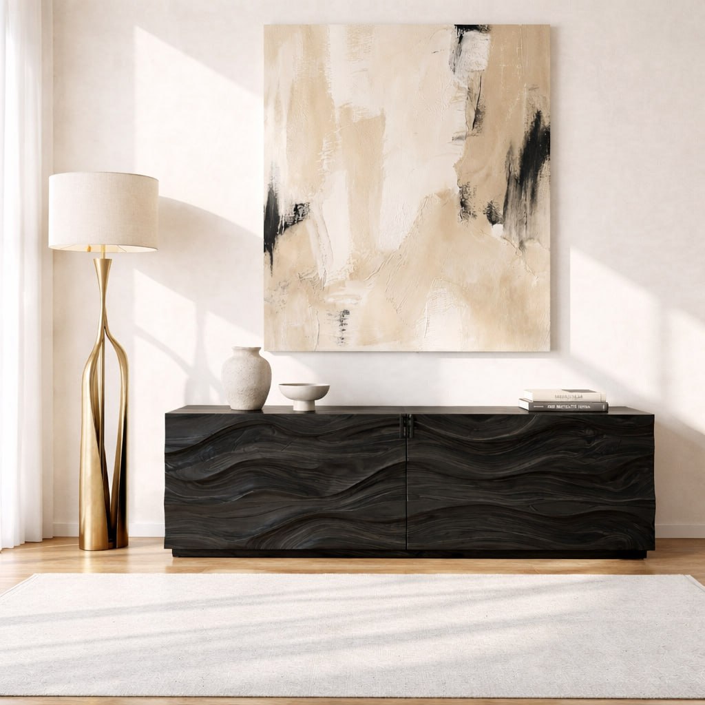 Modern Console Table with Wave Front, Minimalist Entryway Cabinet for Living Room Storage - view 5 of 9