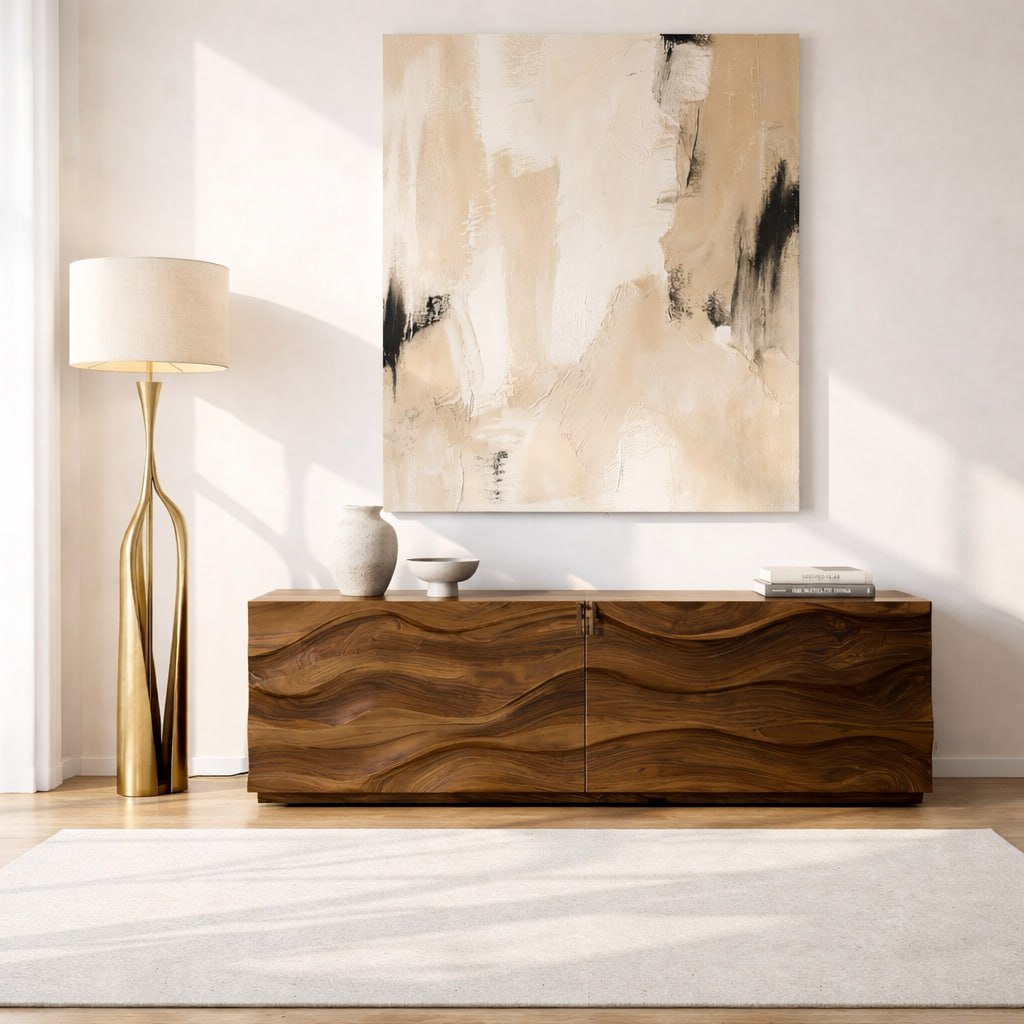 Modern Console Table with Wave Front, Minimalist Entryway Cabinet for Living Room Storage - view 2 of 9
