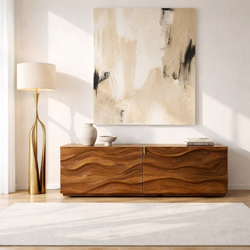 Modern Console Table with Wave Front, Minimalist Entryway Cabinet for Living Room Storage - view 4 of 9