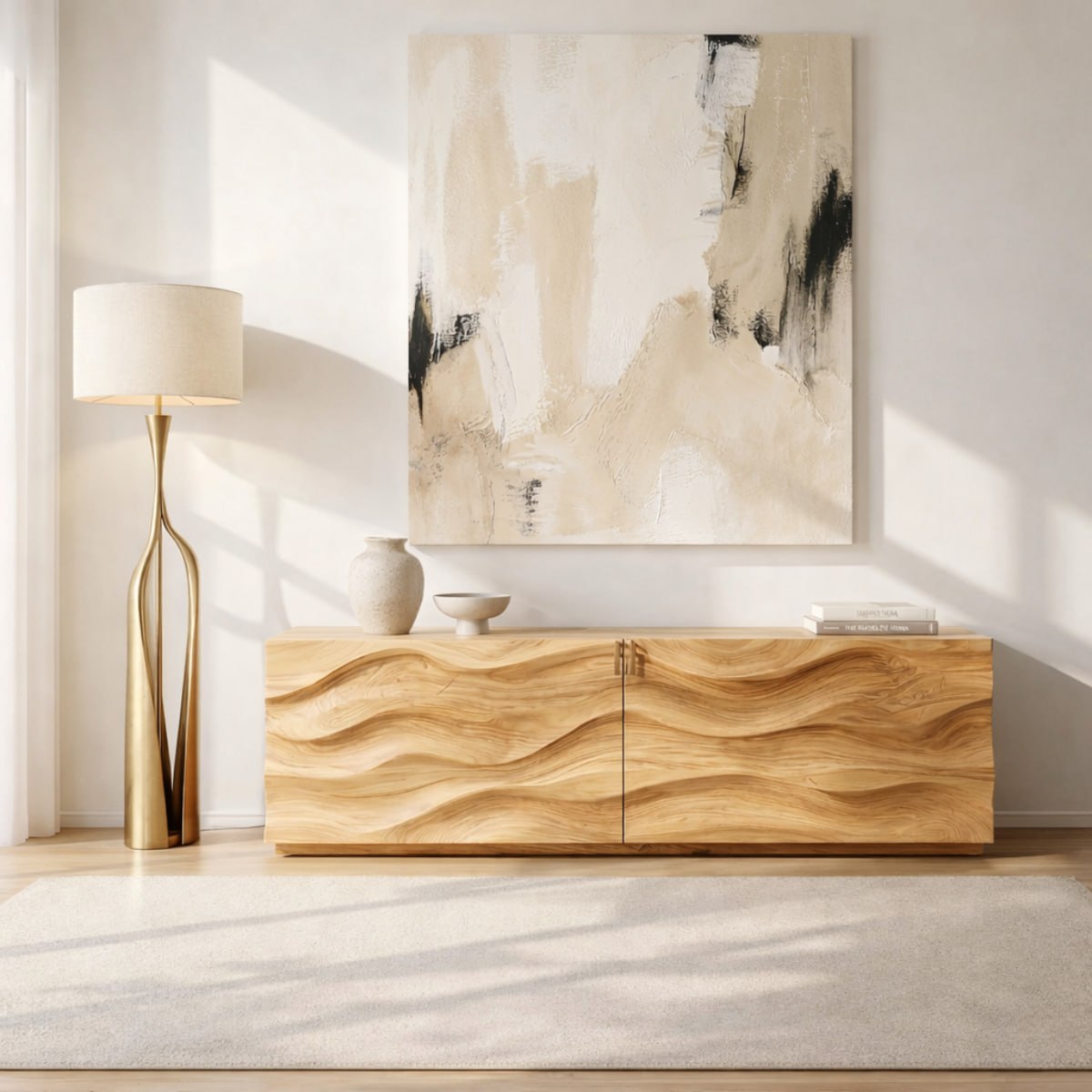 Modern Console Table with Wave Front, Minimalist Entryway Cabinet for Living Room Storage - view 3 of 9