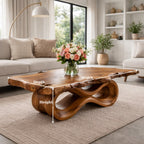 Solid Wood Live Edge Coffee Table with Sculptural Wave Base and Organic Design - view 7 of 9