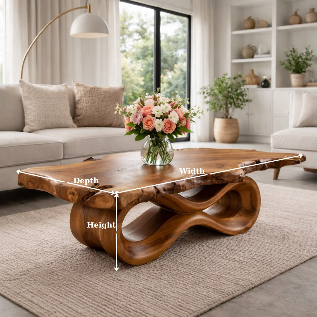 Solid Wood Live Edge Coffee Table with Sculptural Wave Base and Organic Design - view 7 of 9