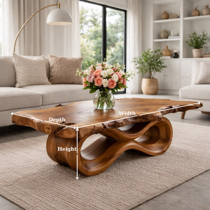 Solid Wood Live Edge Coffee Table with Sculptural Wave Base and Organic Design - view 7 of 9