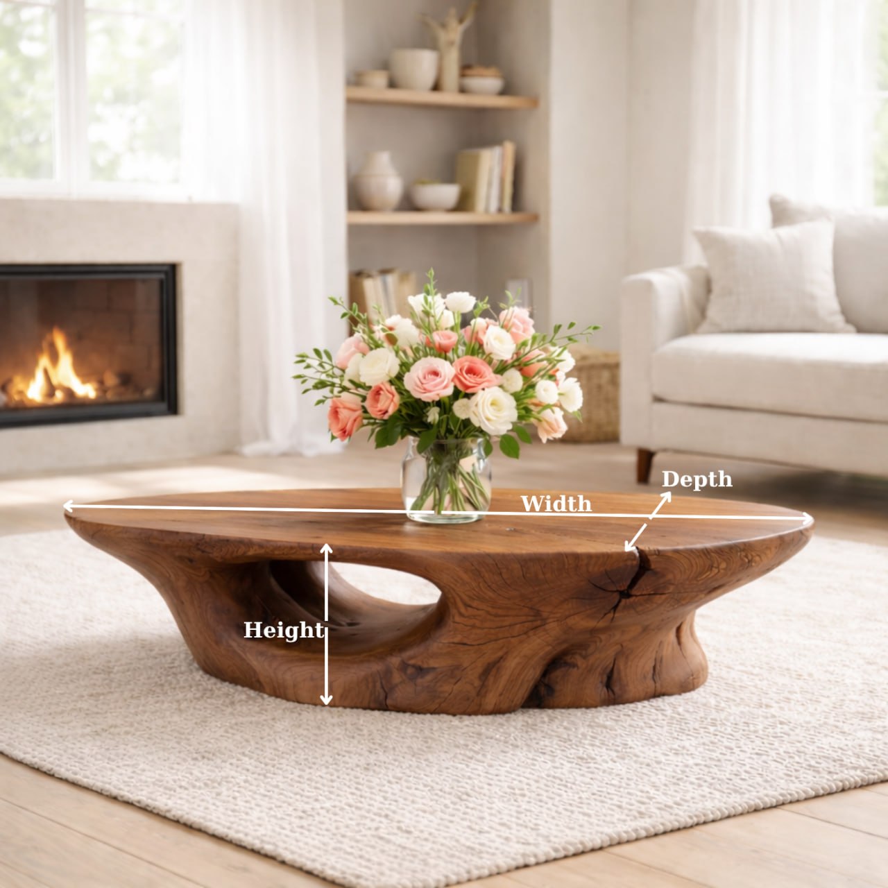 Solid Wood Coffee Table with Organic Sculpted Base and Natural Rustic Form - view 7 of 9
