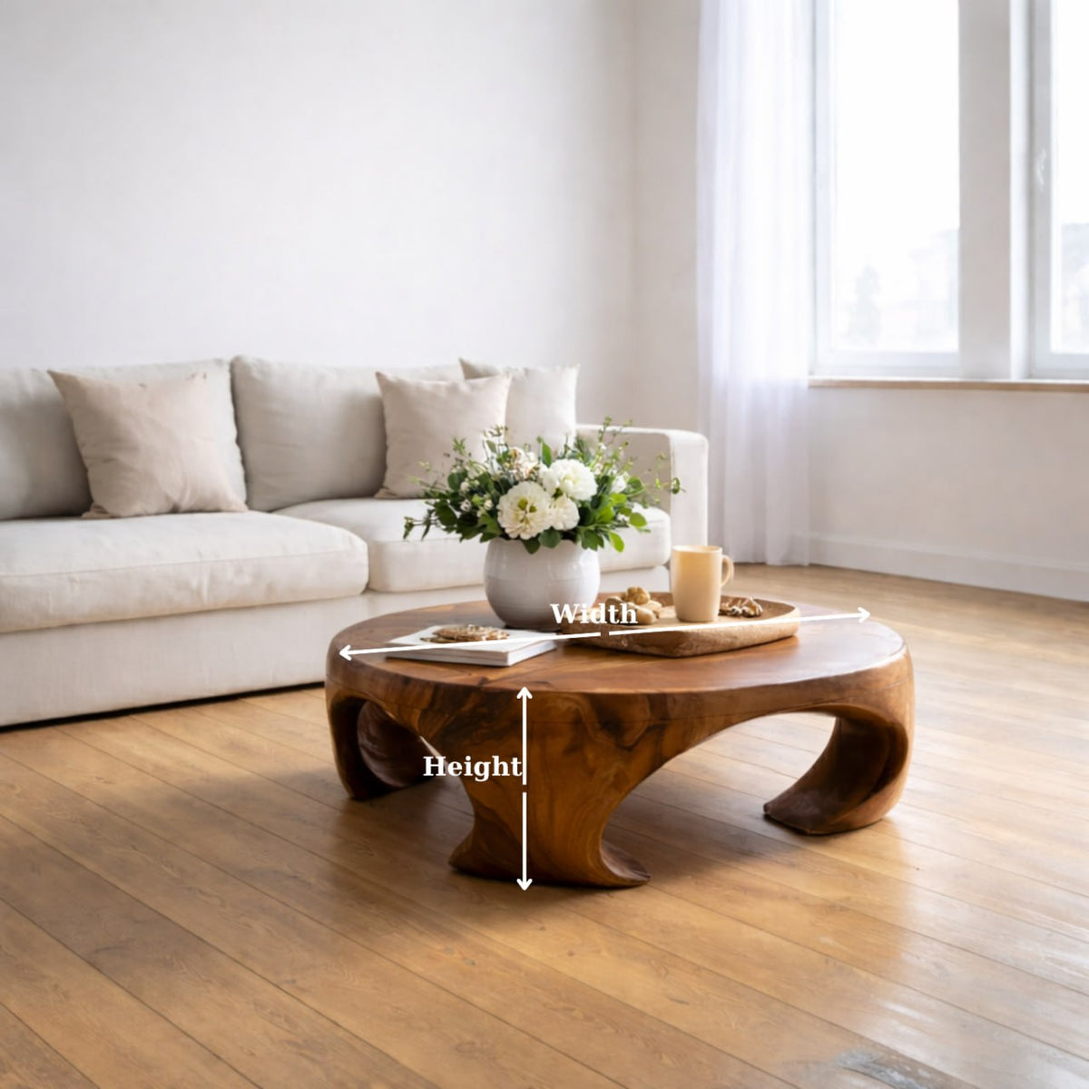 Solid Wood Round Coffee Table with Sculptural Curved Base and Organic Design - view 7 of 9