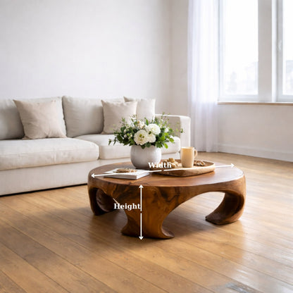 Solid Wood Round Coffee Table with Sculptural Curved Base and Organic Design - view 7 of 9
