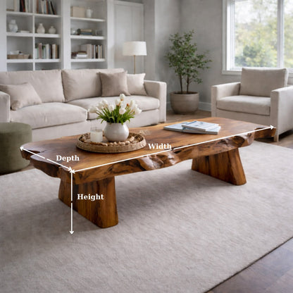 Solid Wood Live Edge Coffee Table with Rustic Slab Top and Thick Block Legs - view 7 of 9