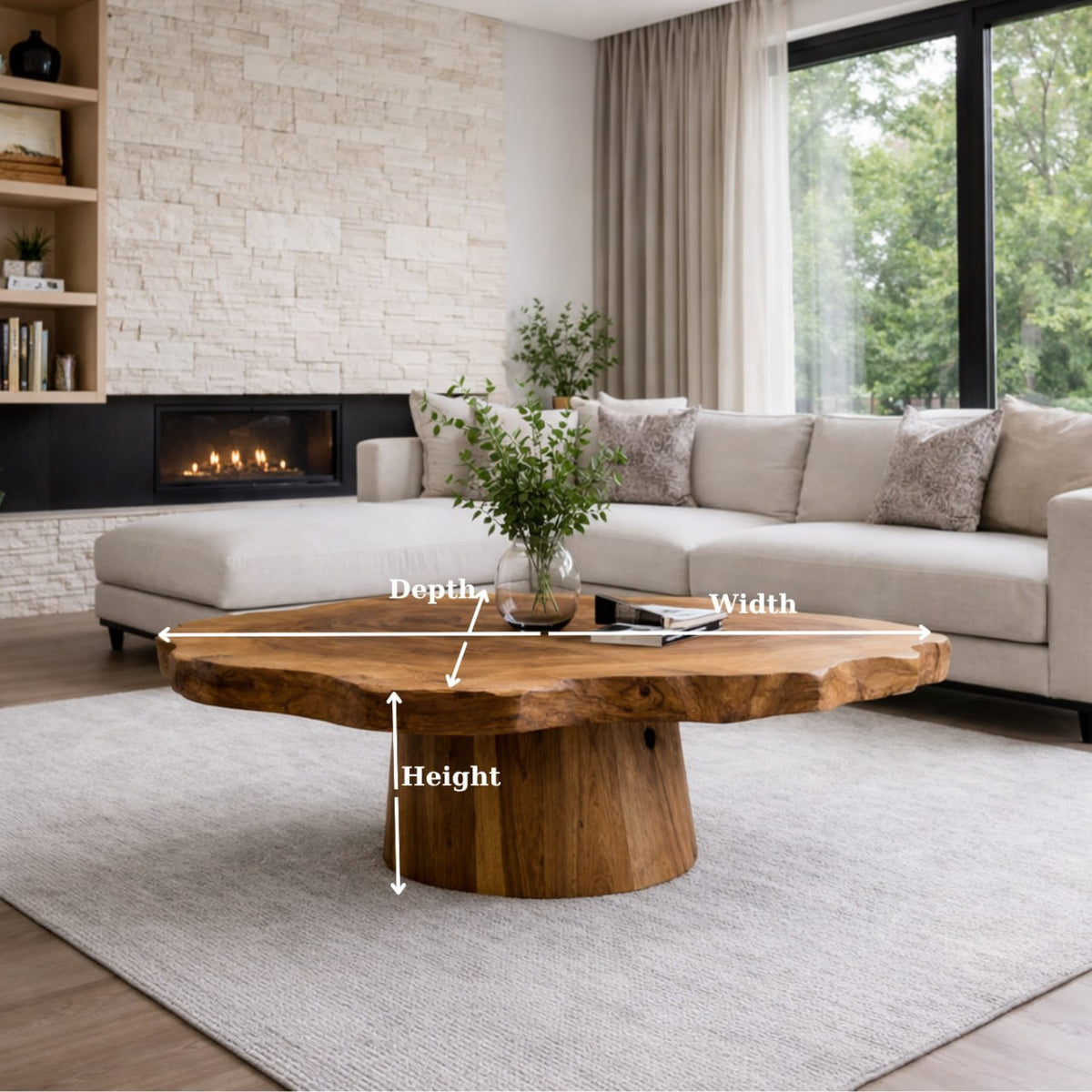 Solid Wood Live Edge Coffee Table with Round Pedestal Base and Natural Grain - view 7 of 9