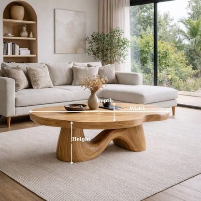 Solid Wood Coffee Table with Sculptural Wave Base and Organic Curved Design - view 7 of 9