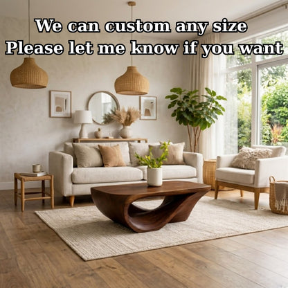 Solid Wood Coffee Table with Sculptural Organic Base and Hand-Carved Curved Design - view 8 of 9