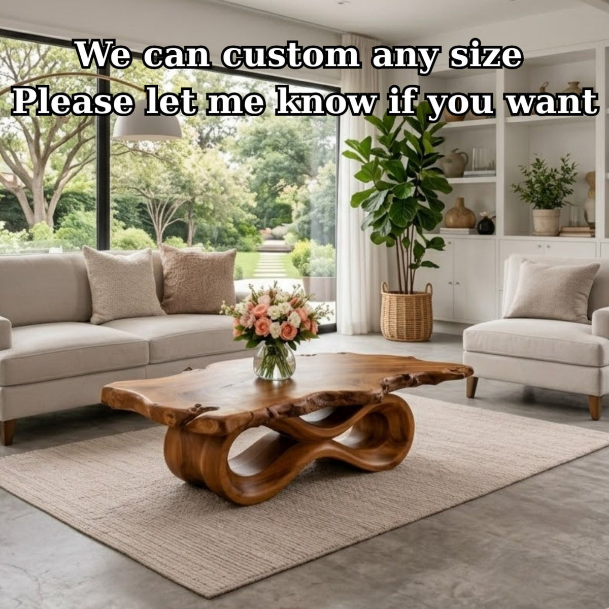 Solid Wood Live Edge Coffee Table with Sculptural Wave Base and Organic Design - view 8 of 9