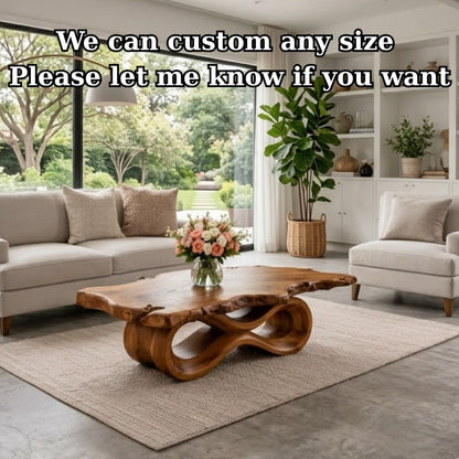 Solid Wood Live Edge Coffee Table with Sculptural Wave Base and Organic Design - view 8 of 9