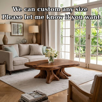 Solid Wood Live Edge Coffee Table with Tree Root Base and Natural Rustic Design - view 8 of 9