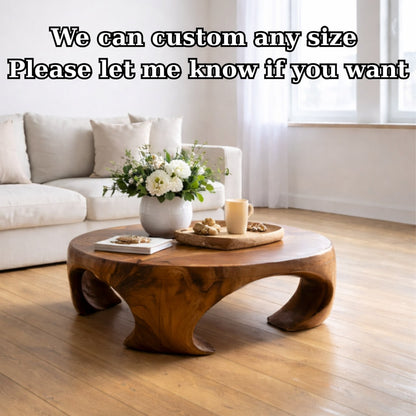 Solid Wood Round Coffee Table with Sculptural Curved Base and Organic Design - view 8 of 9