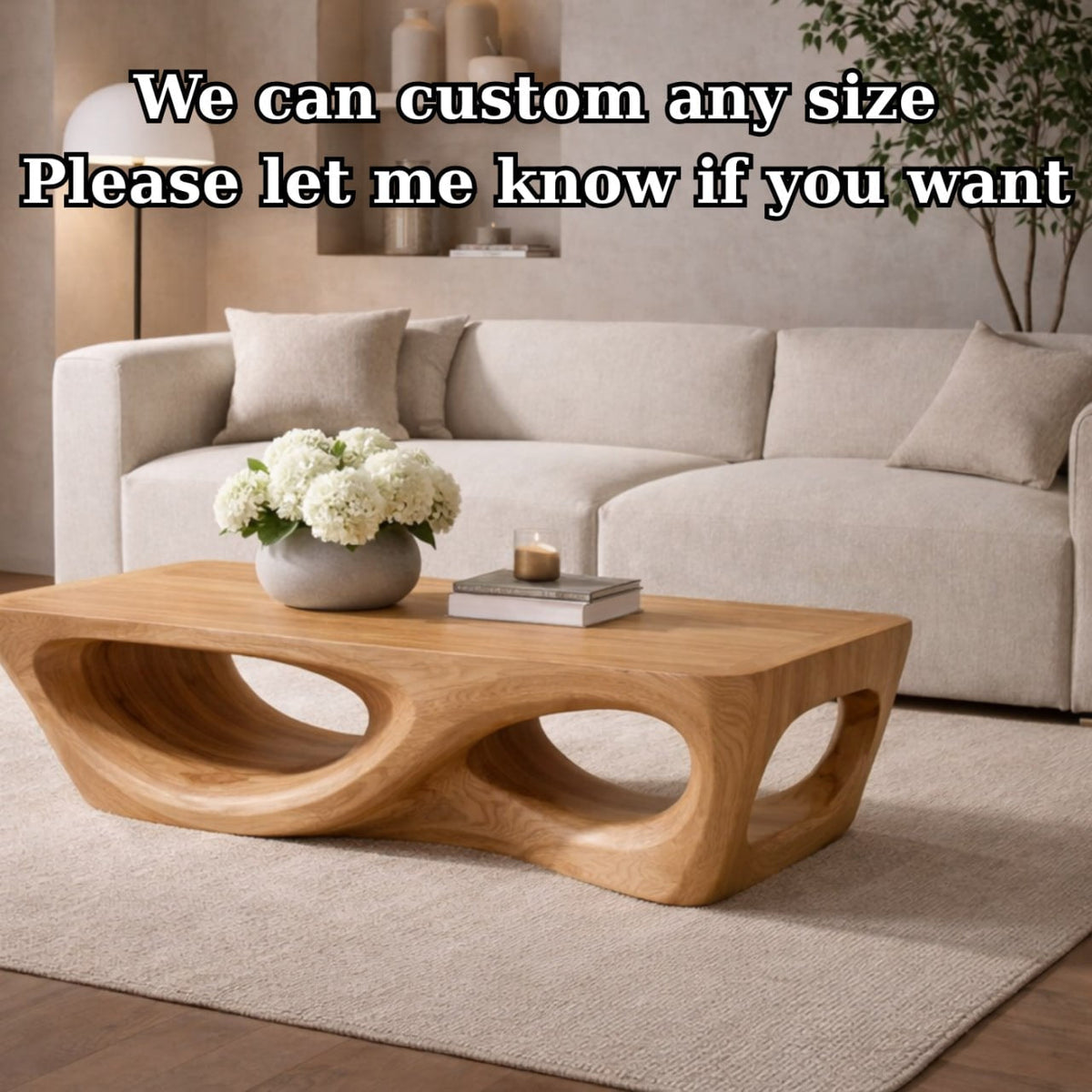 Solid Wood Coffee Table with Sculptural Hollow Base and Organic Curved Design - view 8 of 9