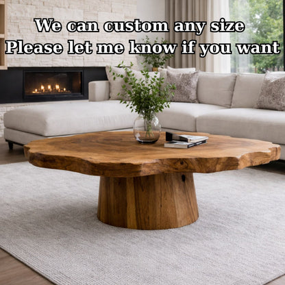 Solid Wood Live Edge Coffee Table with Round Pedestal Base and Natural Grain - view 8 of 9