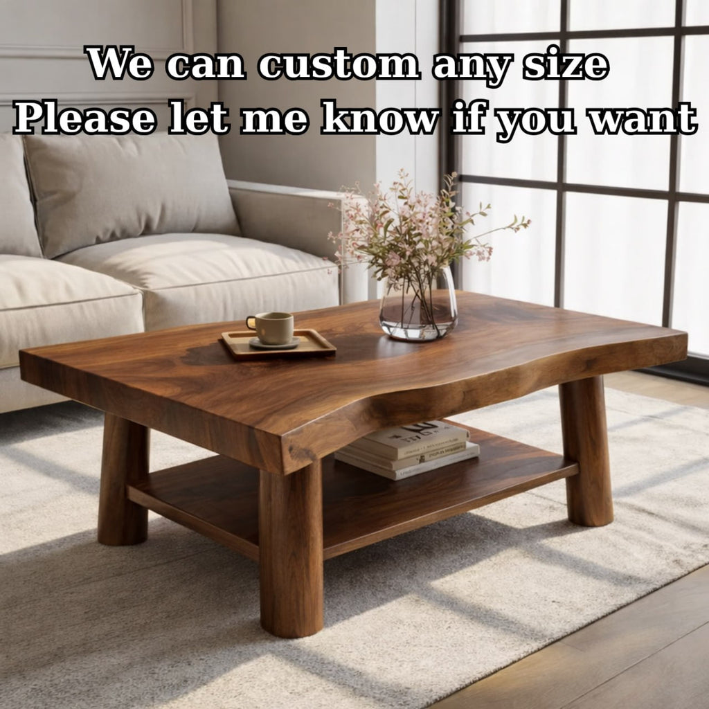 Solid Wood Coffee Table with Lower Shelf and Curved Edge Top Design - view 8 of 9