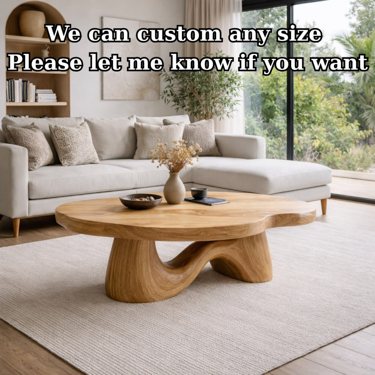 Solid Wood Coffee Table with Sculptural Wave Base and Organic Curved Design - view 8 of 9