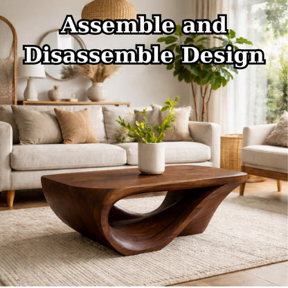 Solid Wood Coffee Table with Sculptural Organic Base and Hand-Carved Curved Design - view 9 of 9