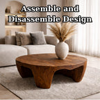 Solid Wood Round Coffee Table with Sculptural Base and Organic Carved Design - view 9 of 9