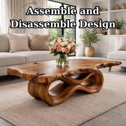 Solid Wood Live Edge Coffee Table with Sculptural Wave Base and Organic Design - view 9 of 9