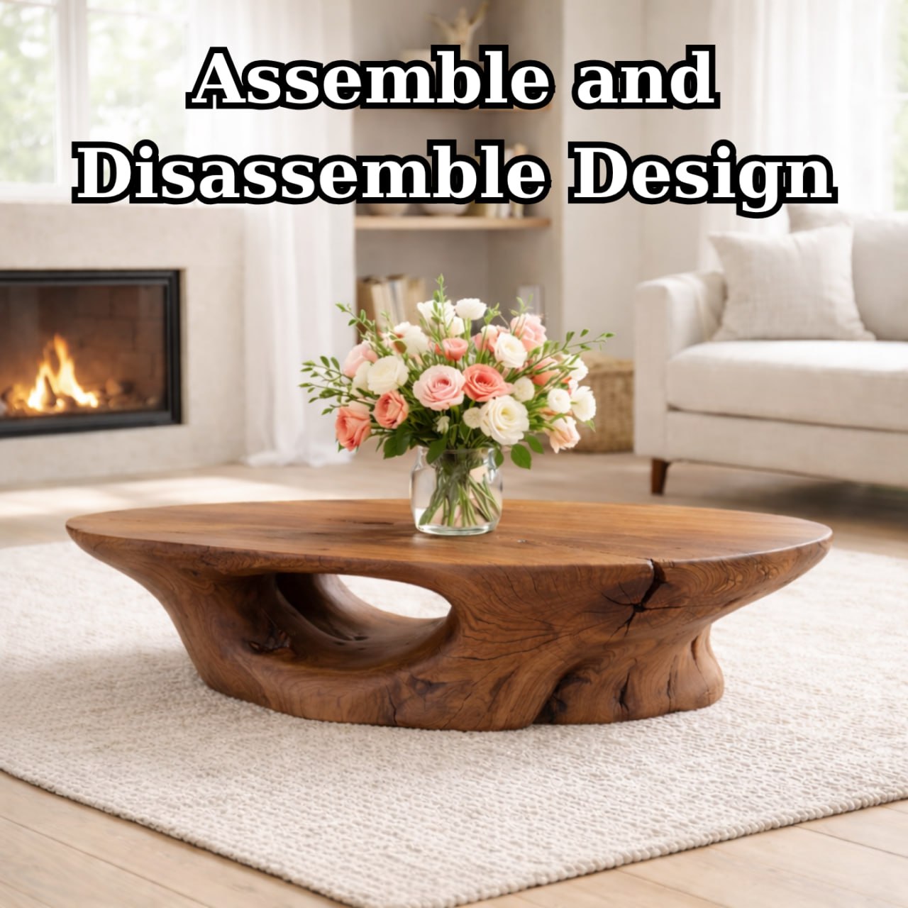 Solid Wood Coffee Table with Organic Sculpted Base and Natural Rustic Form - view 9 of 9