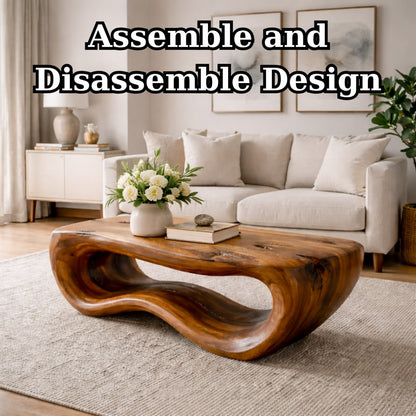 Solid Wood Coffee Table with Sculptural Wave Base and Organic Hand-Carved Design - view 9 of 9