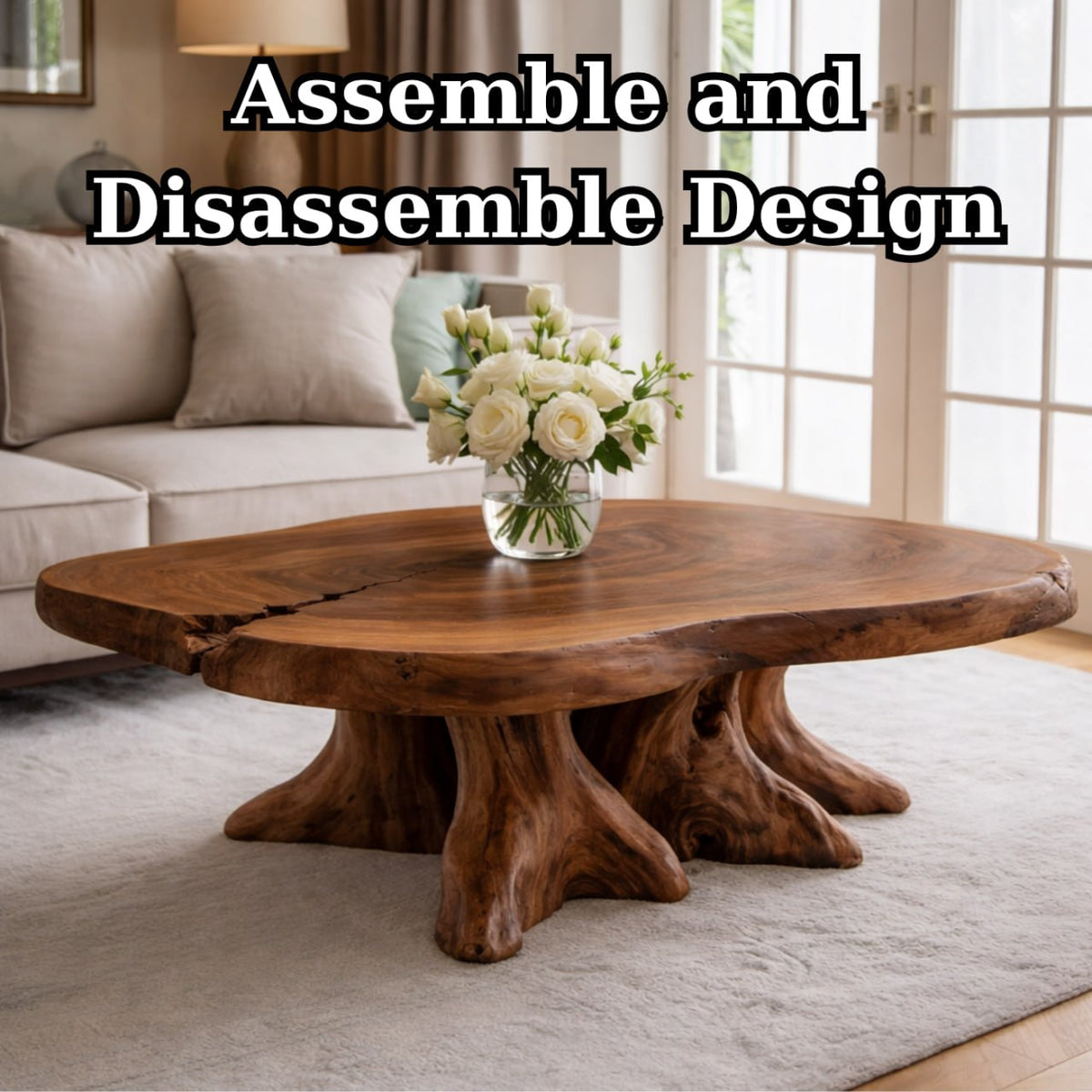 Solid Wood Live Edge Coffee Table with Tree Root Base and Natural Rustic Design - view 9 of 9