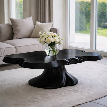 Solid Wood Live Edge Coffee Table with Sculptural Pedestal Base and Organic Form - view 5 of 9