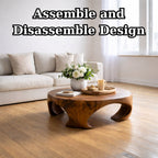 Solid Wood Round Coffee Table with Sculptural Curved Base and Organic Design - view 9 of 9