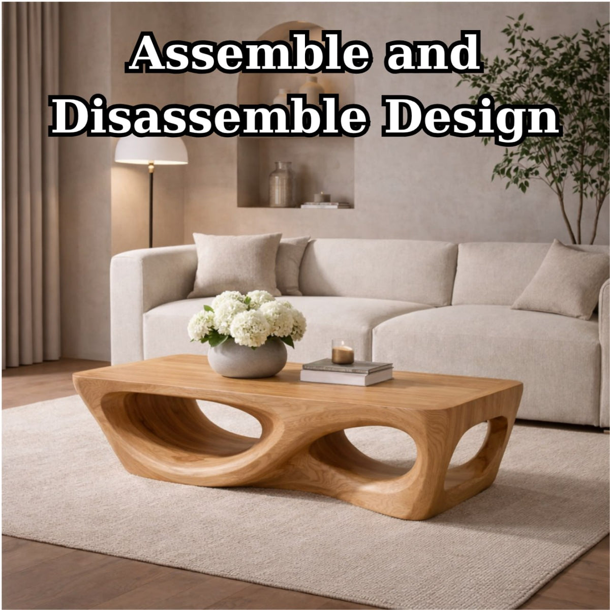 Solid Wood Coffee Table with Sculptural Hollow Base and Organic Curved Design - view 9 of 9