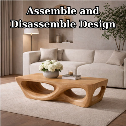 Solid Wood Coffee Table with Sculptural Hollow Base and Organic Curved Design - view 9 of 9