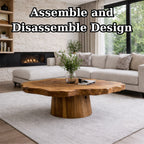 Solid Wood Live Edge Coffee Table with Round Pedestal Base and Natural Grain - view 9 of 9
