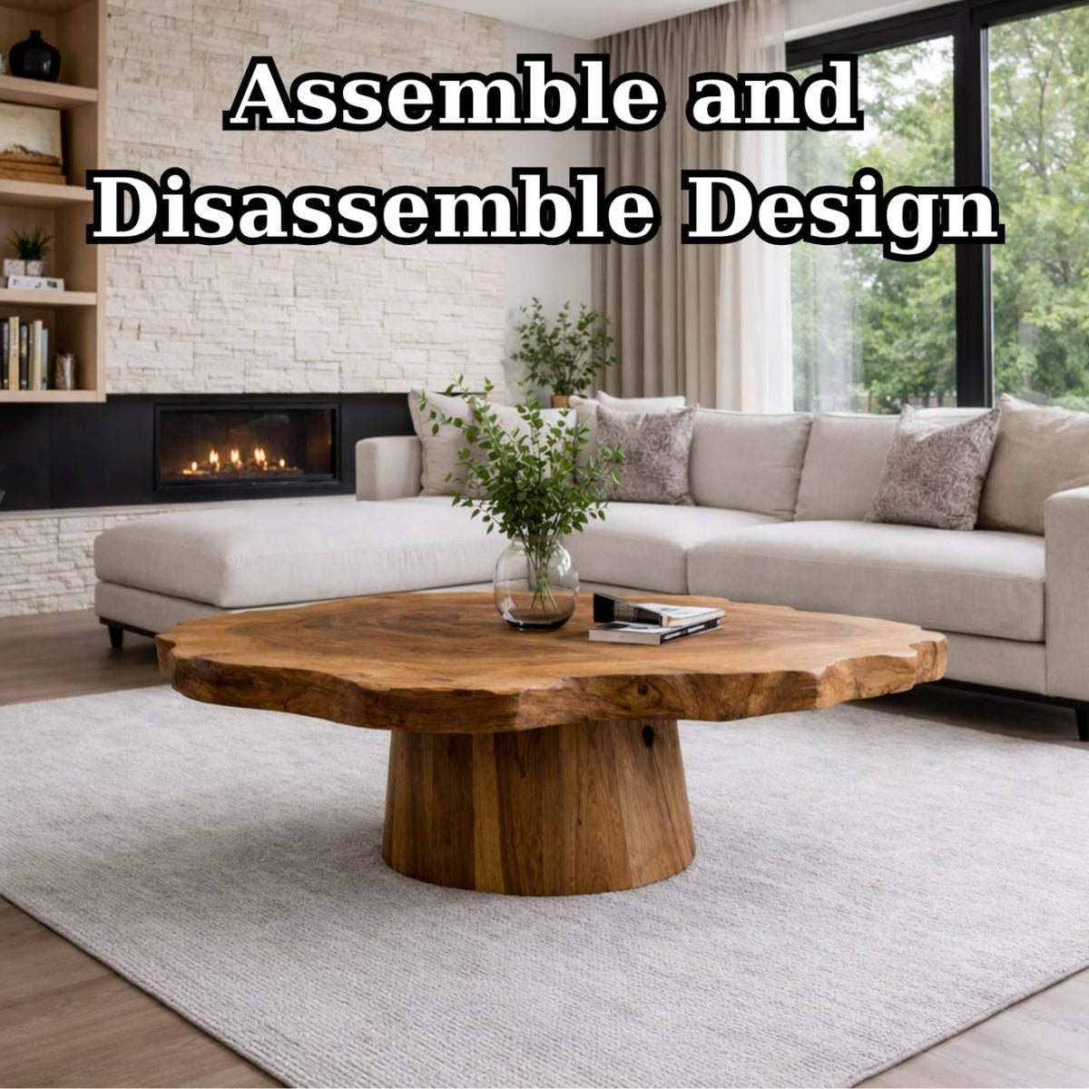 Solid Wood Live Edge Coffee Table with Round Pedestal Base and Natural Grain - view 9 of 9