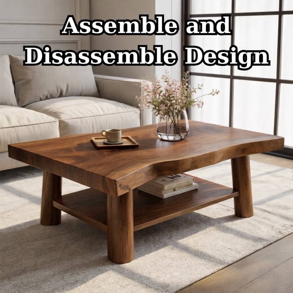 Solid Wood Coffee Table with Lower Shelf and Curved Edge Top Design - view 9 of 9