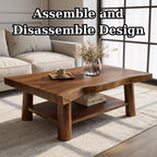 Solid Wood Coffee Table with Lower Shelf and Curved Edge Top Design - view 9 of 9