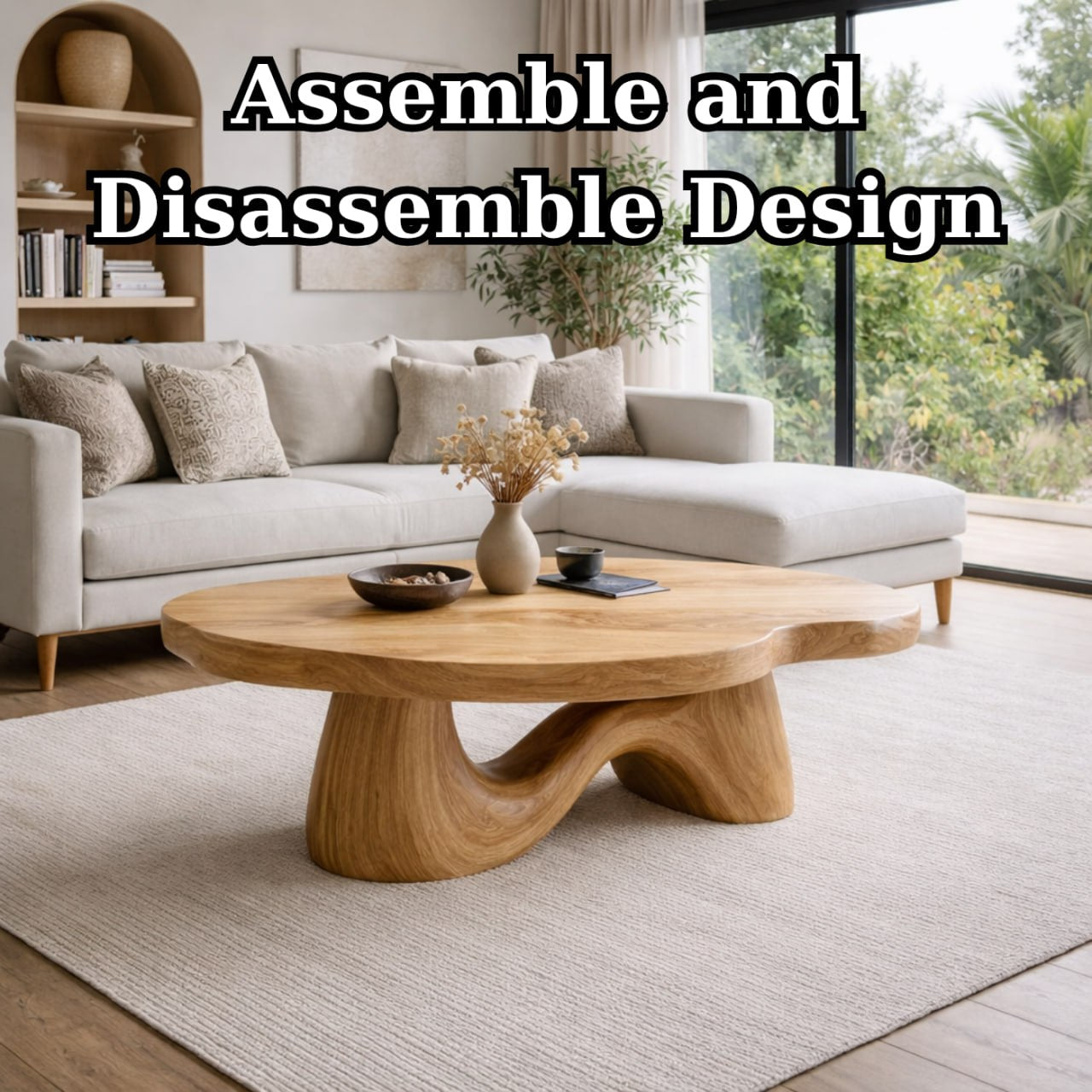 Solid Wood Coffee Table with Sculptural Wave Base and Organic Curved Design - view 9 of 9