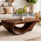 Solid Wood Coffee Table with Sculptural Organic Base and Hand-Carved Curved Design - view 6 of 9