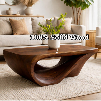 Solid Wood Coffee Table with Sculptural Organic Base and Hand-Carved Curved Design - view 6 of 9