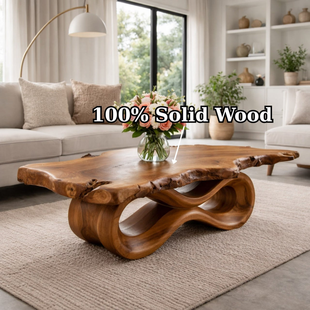 Solid Wood Live Edge Coffee Table with Sculptural Wave Base and Organic Design - view 6 of 9