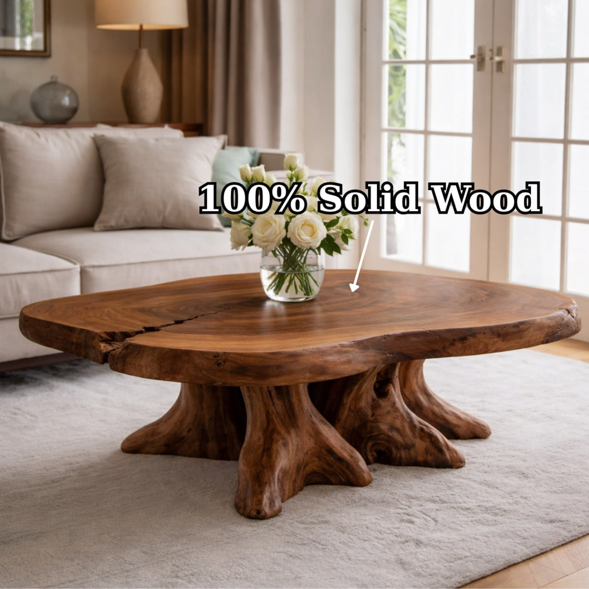 Solid Wood Live Edge Coffee Table with Tree Root Base and Natural Rustic Design - view 6 of 9