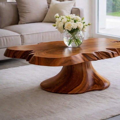 Solid Wood Live Edge Coffee Table with Sculptural Pedestal Base and Organic Form - view 2 of 9