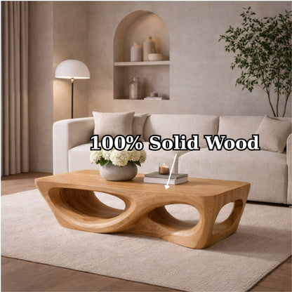 Solid Wood Coffee Table with Sculptural Hollow Base and Organic Curved Design - view 6 of 9