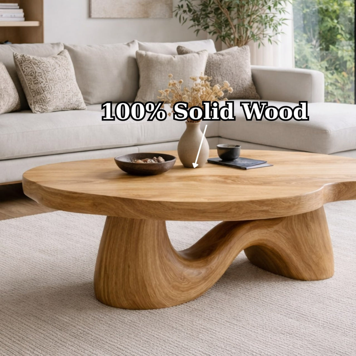 Solid Wood Coffee Table with Sculptural Wave Base and Organic Curved Design - view 6 of 9