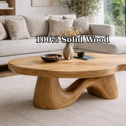 Solid Wood Coffee Table with Sculptural Wave Base and Organic Curved Design - view 6 of 9