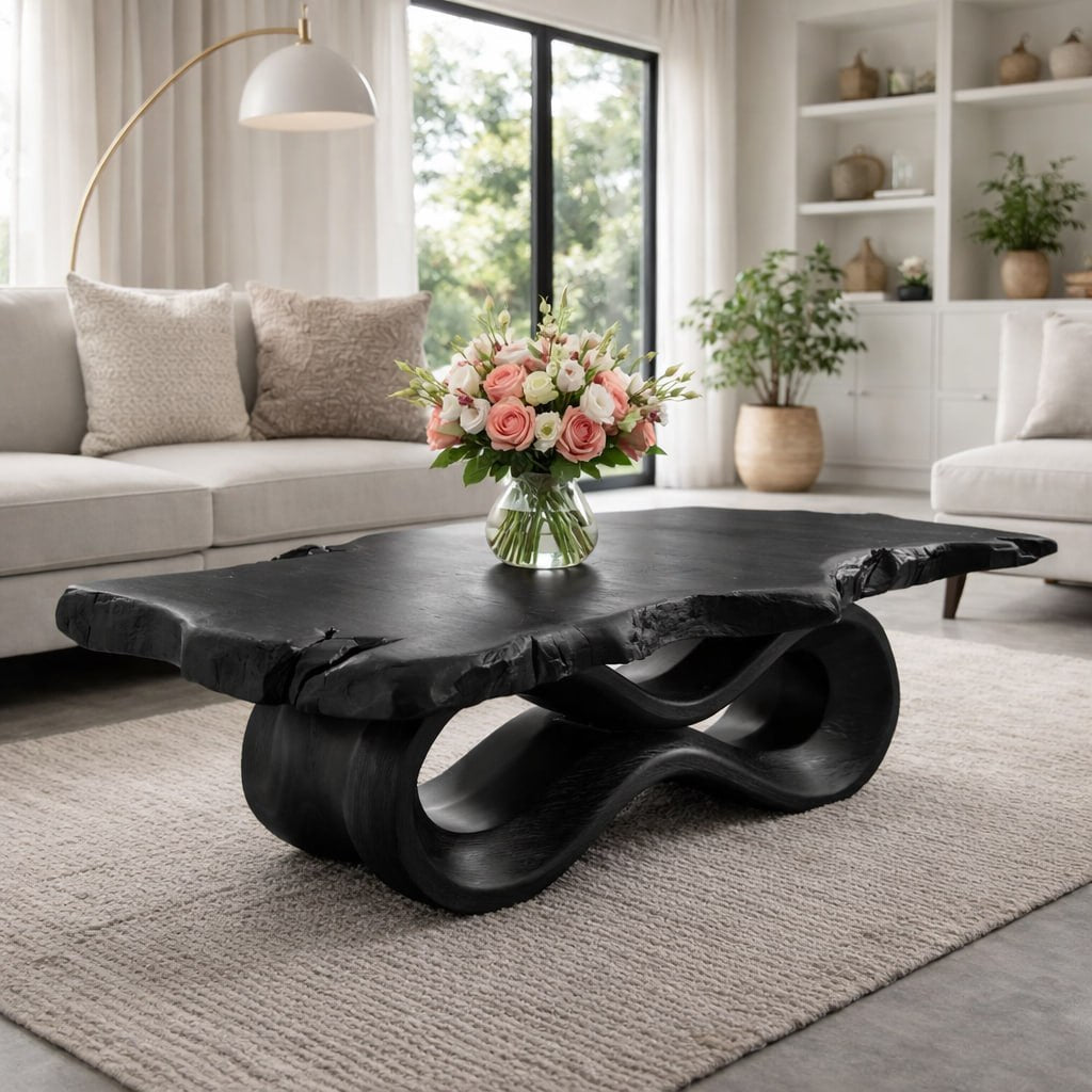 Solid Wood Live Edge Coffee Table with Sculptural Wave Base and Organic Design - view 5 of 9