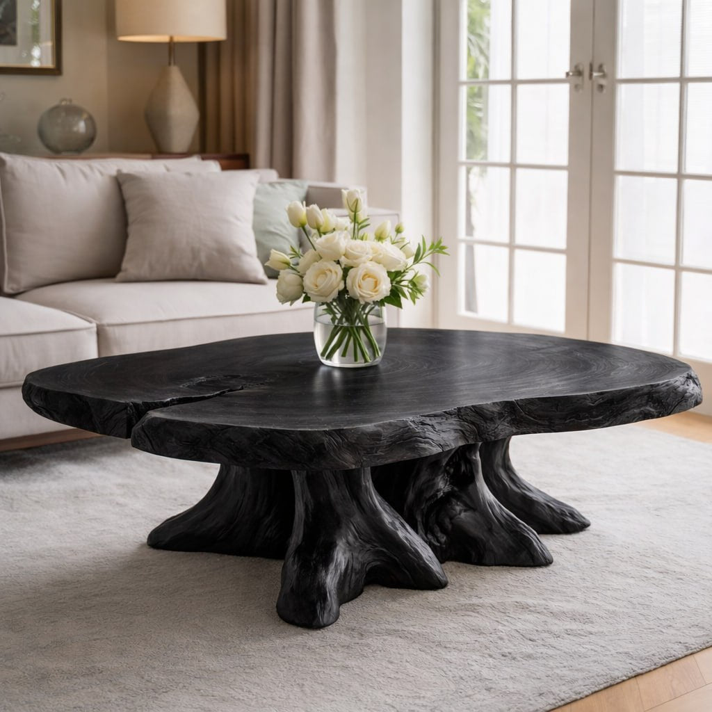 Solid Wood Live Edge Coffee Table with Tree Root Base and Natural Rustic Design - view 5 of 9